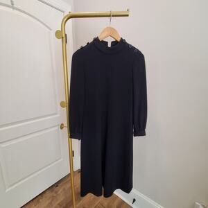 Vintage Luxury Adele Simpson Black Wool Dress High Collar Midi Length Lined Sz 8